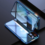 360 pilnas apsauginis magnetinis dėklas, skirtas iPhone 16 15 14 Plus 13 12 Mini 11 Pro Max dvipusis stiklas su fotoaparato objektyvo apsauginiu dangteliu For iPhone 16 mėlyna