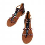 Madingi sandalai, moteri&scaron;ki 2024 m., plok&scaron;čios sandalijos, bohemi&scaron;ko stiliaus spalvos, mink&scaron;tos odos sujungiami batai, skirti moterims Nugara Vasaros basutės su užtrauktuku 36 juoda