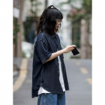 Japoni&scaron;kas Retro Mados Prekės Ženklas Vasariniai Laisvi Džinsiniai Mar&scaron;kiniai Trumpomis Rankovėmis Meninis Jaunimo Darbo Drabužių Mar&scaron;kiniai Vyri&scaron;ka ir Moteri&scaron;ka Daugiasluoksnė Striukė M tamsiai mėlyna spalva