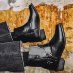 Punk Goth Lauko Vyrai Vakarų Vintage Cowboy Boot Vyri&scaron;ki Lengvi Patogūs Riterio Batai Rudens Žiemos Batai 44 juoda