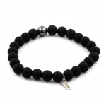 Pierres et Min&eacute;raux. Bracelet Perles Onyx noir mat + H&eacute;matite 8 mm. Fabriqu&eacute; en France.