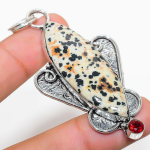 Dalmation Jasper, Garnet 925 Sterling Silver Jewelry Pendant 2.80 w3b39