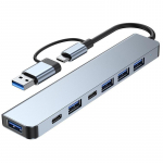 7-in-1 USB &scaron;akotuvas daugiafunkcis adapteris su Type-C ne&scaron;iojamam kompiuteriui, plėtimo dokas su 5 Gbps duomenų perdavimu Double Head