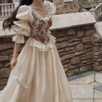 Pavasaris ir vasara prancūzų retro rūmų stiliaus apvalia kaklą burbulas ilgomis rankovėmis princesės suknelė fėjos ilgas sijonas L