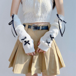 Bowknot Y2K &scaron;iltos rankovės elastinės pir&scaron;tinės be pir&scaron;tų baleto stiliaus lankas megztas rankų &scaron;ildytuvas Lolita juoda