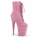 20CM Stiletto Pole Dance Batai - Mėlynos ir Pilkos Spalvos Suede Platformos Ankle Boots, Seksualūs Apvalaus Pir&scaron;to Performance Kulniukai Klubui, Scenai & Pole &Scaron;okiui 44 rožinė