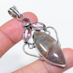 Natural Bloodstone, Kunzite 925 Sterling Silver Jewelry Pendant 2.56 z4d25