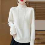 Moteri&scaron;kas ka&scaron;myro megztinis Qinghe ka&scaron;myras 30% ka&scaron;myras 70% vilna &scaron;iltas ir madingas universalus rudeniui ir žiemai XL &scaron;ilta balta spalva