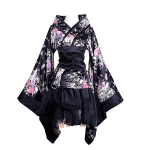 Japoni&scaron;ko Anime Cosplay Kimono Nėriniai Lolita Vy&scaron;nių Žiedų Spaudinys Helovino Karnavalinė Suknelė Moterims XXXL juoda