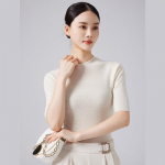 Women's 100% Pure Wool Slim Fit Semi-High Collar Knit Top L
