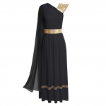 Moteri&scaron;kas Senovės Graikijos kostiumas Berankovė auk&scaron;to liemens tunikos suknelė Auksinė Romos imperatorienės toga Helovino vakarėlio suknelė S juoda