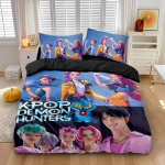 K-Pop Patalynės Komplektas Demonų Medžiotojų Tema rožinis arba Juodas kita pusė Spausdinys Poliesteris Studentų Bendrabutis Antklodės Užvalkalas Berniukams Mergaitėms Dovana AU Queen(210x210cm)