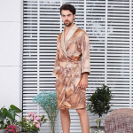 V formos kaklo laisvas chalatas miegoti miegui Pavasariniai vyri&scaron;ki Satin Kimono Lounge Naktinis chalatas Naktinis vyri&scaron;kas chalatas Auksinis Namų drabužis M