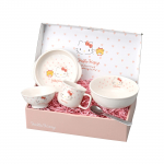 Kanesho Pottery Hello Kitty Dinnerware Dishwasher and Microwave Kitty Box Size x x Pink Heart Made in Product 365740 Children's Set, Safe, balta