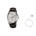 CASIO moteri&scaron;kas baltas laikrodis MTP-1381L-7A- Brown Strap white