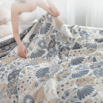 100% medvilninis užmetamas pledas sofai, lovai, kėdutei, sofai, 4 sluoksnių medvilninė dygsniuota megzta-austa boho lovos antklodė, universali itin mink&scaron;ta dekoratyvinė antklodė moterims 150x200cm mėlyna