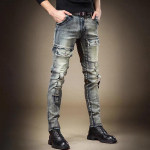 Vintage Heavy Wash Work Mada Vyri&scaron;ki džinsai Vyri&scaron;ki rudeniniai subraižyti ir dėvimi tendencijos plonos kelnės Mažos kelnės 28