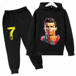 Džemperio kelnių 2 dalių komplektas berniukui ir mergaitei Vaikų sportinis gobtuvuko komplektas Su Ronaldo avataru spausdinti Vaikų drabužiai Kūdikio komplektas Sportinis kostiumas 120 black