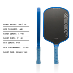 Honolulu J6CR CFC Anglies Pluo&scaron;to Pickleball Raketė 5-os Kartos Putplasčio &Scaron;erdis Kar&scaron;to Spaudimo Galios Atsitrenkimas Profesionalus Raketė Blue long version black