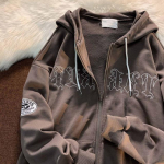 Danmo Retro Gatvės Stiliaus Mar&scaron;kinėliai su Užra&scaron;ais, Vintažiniai Moteri&scaron;ki Užsegami Džemperiai su Gobtuvu, Striukės M ruda