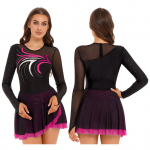 Moteri&scaron;ka dailiojo čiuožimo suknelė ilgomis rankovėmis, tinklinio akmens kri&scaron;tolinio čiuožimo riedučiai Lyrinio &scaron;okio kostiumo, baleto triko suknelė S kar&scaron;ta rožinė spalva