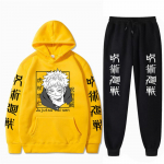 Vyri&scaron;kas rinkinys Anime Jujutsu Kaisen Gojo Satoru su gobtuvu Kelnės laisvalaikio 2 vnt Vyri&scaron;ki Moteri&scaron;ki Unisex rinkiniai ilgomis rankovėmis Madingi megztiniai L