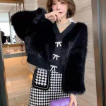 Trumpas ilgas plaukas imituojantis audinės vilną vienspalvis megztinis moterims 2023 rudens/žiemos vienspalvis korėjieti&scaron;kas laisvas saldus megztas kardiganas moterims One Size juoda