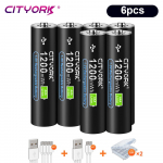 CITYORK 1,5 V USB ličio jonų AA+AAA įkraunamos baterijos AAA 1200mWh AA 3000mWh ličio 1,5v AA AAA baterija su USB kabeliu 6aaa