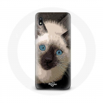 Coque pour Samsung Galaxy A10 Chat Siamois Noir et blanc aux Yeux Bleus
