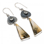 Natural Tiger Eye, White Topaz Gemstone 925 Sterling Silver Earring 2.96 z0k06