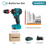 YOFIDRA 10 mm be&scaron;epetis elektrinis gręžtuvas atsuktuvas 24+3 sukimo momento akumuliatorinis efektyvus smūginis gręžtuvas, skirtas Makita 18V baterijai 1x Battery-EU Plug