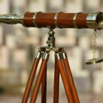 18 colių teleskopas antikvarinio apdailos žalvarinis jūrinis vintažinis su mediniu trikoju stovu