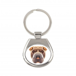 Shar Pei - geometrinis raktų pakabukas su nuotrauka ir užra&scaron;u Art-Dog balta