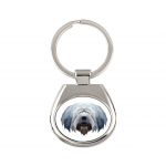 Polish Lowland Sheepdog, PON, Valee Sheepdog - geometric keychain with a photo and the inscription Art-Dog balta