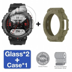 Stiklas+Dėklas Amazfit T-Rex 2 Ekrano Apsauginė Grūdinto Stiklo Plėvelė ir TPU Mink&scaron;tas Apsauginis Buferis T Rex 2 Rex2 Dangtelis Priedai Amazfit T-Rex 2 žalia