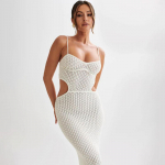 Moteri&scaron;ki apdangalai Vasarinė paplūdimio suknelė Vienspalvė Sexy Knit Beach Bikini maudymosi kostiumėlis Cover Up Apranga nuo saulės S balta