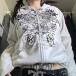 Gotikiniai vintažiniai džemperiai Y2K Grunge grafinis ilgomis rankovėmis gobtuvas Harajuku japoni&scaron;ka estetika moterims S balta