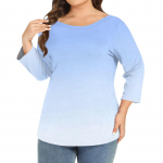 Moteri&scaron;kas plius dydžio modelis O formos i&scaron;kirpte 3/4 rankovėmis vienspalvis vir&scaron;us XXL