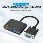 Su VGA į HDMI suderinamas adapteris VGA skirstytuvas su 3,5 mm garso keitikliu, skirtas kompiuterio projektoriui HDTV