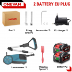 ONEVAN 5000W be&scaron;epetėlinis elektrinis vejapjovė 48000RPM belaidis žoliapjovė 3 auk&scaron;čio reguliavimo sodo pjovimo įrankis 21V 18V baterijai 2Battery 1EU Plug