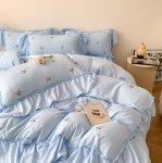 Prancūzi&scaron;ka mink&scaron;ta skalbta medvilnė keturių dalių rinkinys, i&scaron;siuvinėtas raukiniais kra&scaron;tais antklodės lovatiesė 2.0m bed