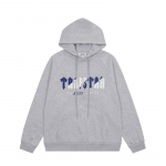Trapstar Unisex Mėlynas ir Baltas Siuvinėtas Rank&scaron;luosčio Gobtuvukas - Atsitiktinis Porų Stilius Medium pilka spalva