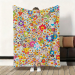 Gėlėta T-Takashi Murakami Antklodė Mink&scaron;ta Flanelinė Antklodė &Scaron;ilta Kelio Odai Draugi&scaron;ka Antklodė Sofai Biurui Lovai Kelionėms Žiemai Dydelis 130x150cm pink