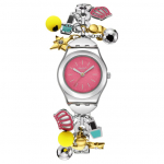 SWATCH kvarcinis mechanizmas 30 metrų atsparumas vandeniui pakabukas apyrankė moteri&scaron;kas laikrodis &Scaron;veicari&scaron;kas laikrodis 25 mm rožinis ciferblatas nerūdijančio plieno korpusas YSZ101G rožinė