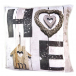 Les Tr&eacute;sors De Lily [N9603] - Coussin d&eacute;co 'Home' gris beige - 45x45 cm