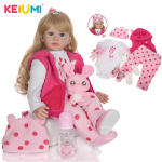 KEIUMI 24 colių Lovely Reborn Baby Dolls 60 cm Mink&scaron;tos silikoninės vinilo auksinės garbanos Baby Doll Reborns žaislai Vaikų dienos dovana