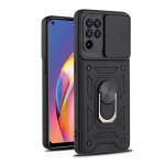 KEYSION atsparus smūgiams dėklas, skirtas OPPO A94 A74 A54 5G A73 A93 žiedinis stovas, stumdomas, traukiamas, kameros apsaugos telefono dangtelis, skirtas Reno 5 Lite 5K 5F for OPPO A94 4G juoda