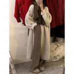 Rudens ir žiemos moteri&scaron;kas megztinis Premium Sense ilgas megztinis Laisvo dizaino &bdquo;Niche Lazy Windbreaker Cardigan Striukės&ldquo; One Size abrikosas