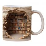 3D knygų lentynos puodelis Kūrybi&scaron;kas daugiafunkcis keraminis vandens puodelis su rankena Bibliotekos lentynos erdvės dizainas Knygų mylėtojų kavos puodelis Gimtadienio Kalėdos B