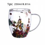 1/2 vnt įdarų sausų gėlių dvigubas stiklinis puodelis su rankena Kar&scaron;čiui atsparus arbatos kavos puodelis Espreso pieno puodelis Kūrybinė dovana 1 PC 250ML/8.81OZ